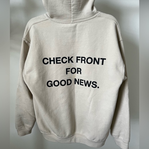 Tan Jesus Loves You hoodie with black lettering, size medium, writing on back - Picture 3 of 4